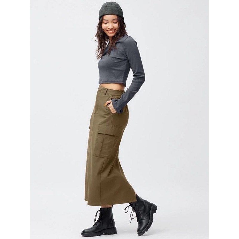 Rok Maxi Cargo Wanita GU Cargo Narrow Long Skirt - 2398