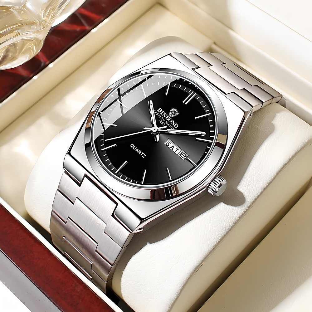BINBOND Jam Tangan Pria Tahan Air Original Stainless Steel Kalender Elegan Mewah Fashion Men Watch