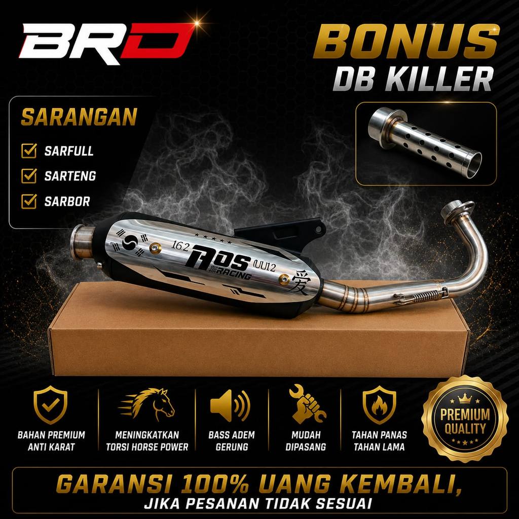 KNALPOT ORIGINAL MERK AOS RACING PNP MIO MIO SPORTY SMILE SOUL KARBU INCLUDE DB KILLER