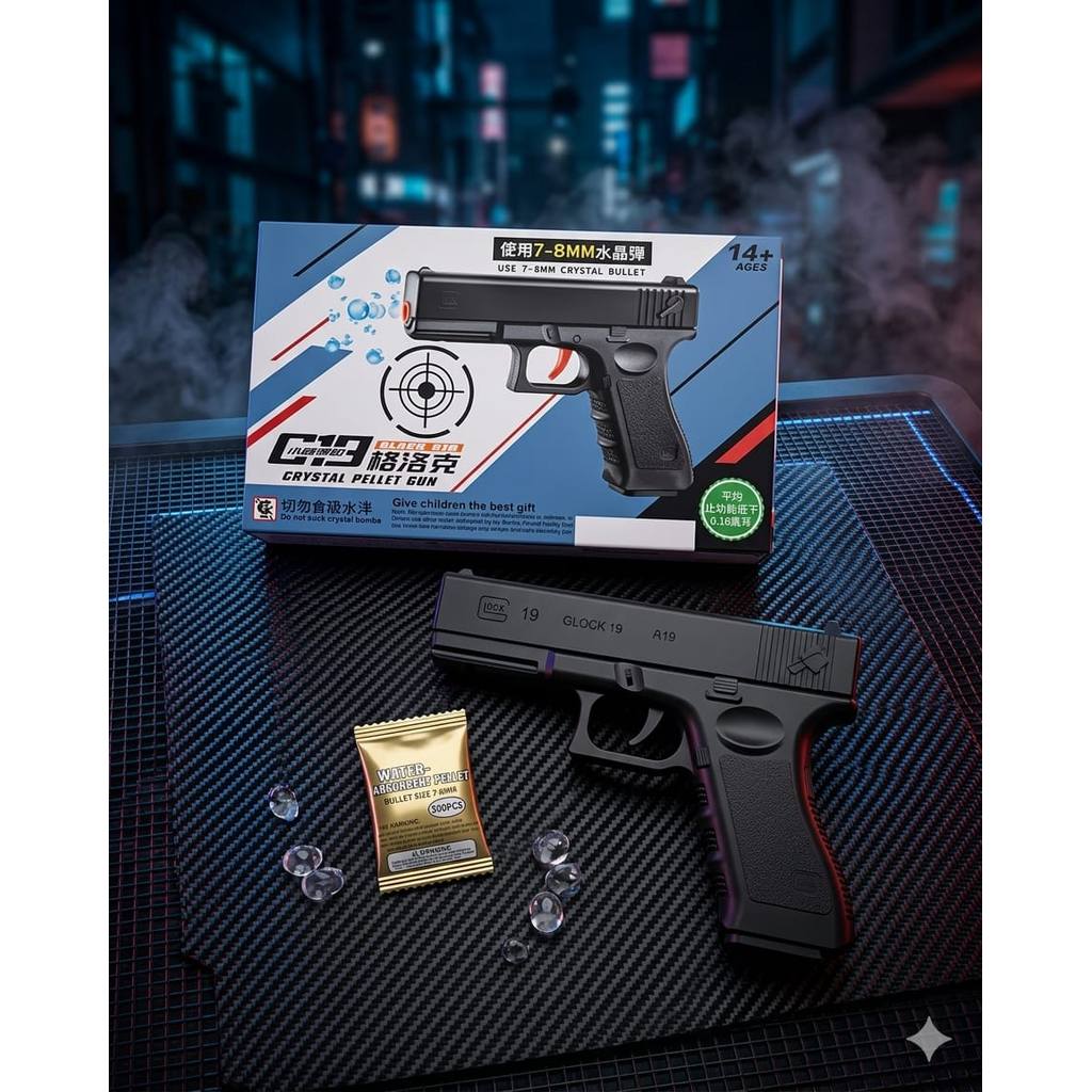 Mainan Tembakan Jelly Glock G19 - Tembakan Mainan Water Gel Blaster - Tembakan Peluru Air 7-8mm