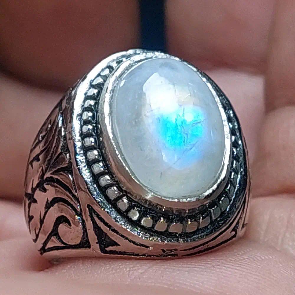 Cincin Batu Biduri Bulan 14mm / Ring Akik Moonstone Ceylon Srilanka