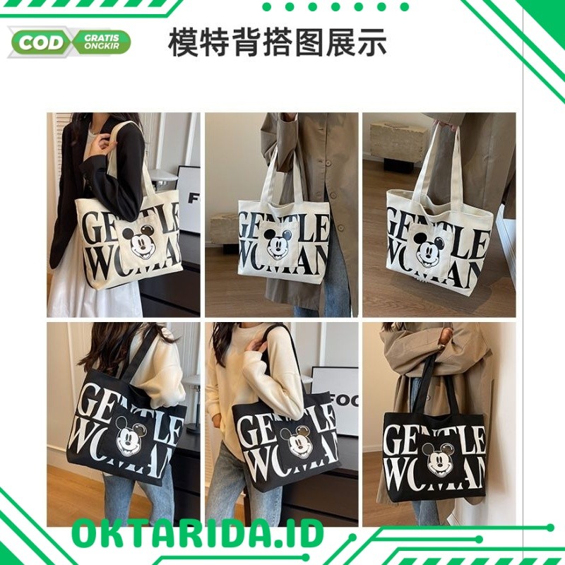 Ready Rizkibag Gentel Woman Mickey Totebag Bahan D300 Wanita Pakai Resleting PRJ TERBARU 2026 COD TE