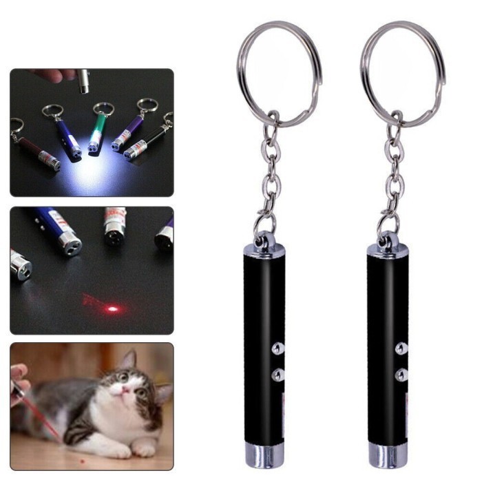GROSIR 2 in 1 Gantungan Kunci Red Laser Pointer Tunjuk Senter Lampu Mini 2in1 Red Dot Mainan Anak Ku