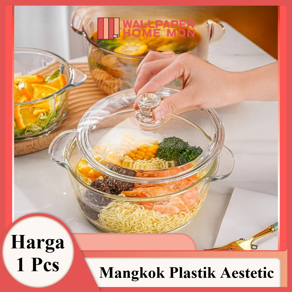 Mangkok Plastik 450/600ml + Tutup | Aesthetic untuk Sup, Salad, Buah & Sayur