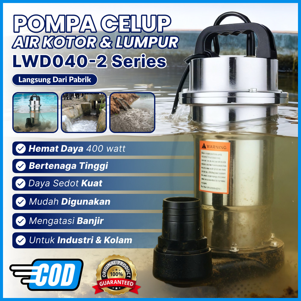 PAWAPOM Pompa Celup Lumpur 400W 2 Inch – Pompa Air Kotor Debit Besar untuk Drainase & Saluran Air