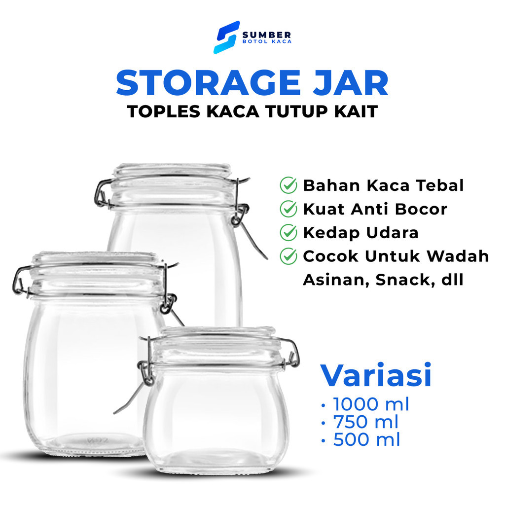 Hermetico Jar Kaca Kait Clear 1000ml / Jar Kaca Kait/Jar Wadah Makanan