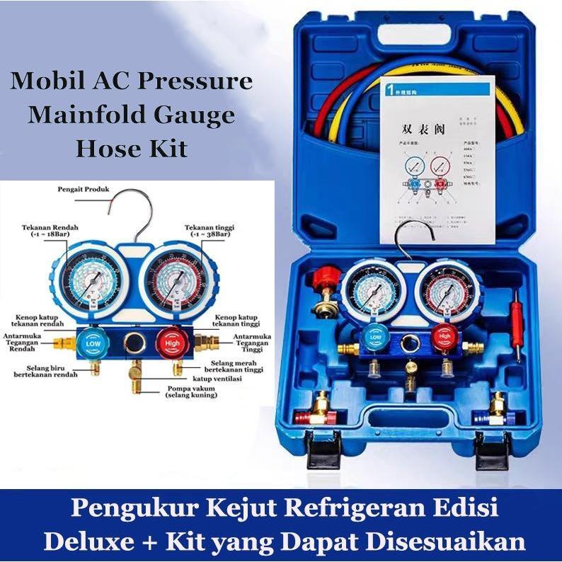 R404A AC Manifold Gauge Set Mobil Brass Double Manifold Pressure Gauge Hose Kit Refrigerant AC Servi