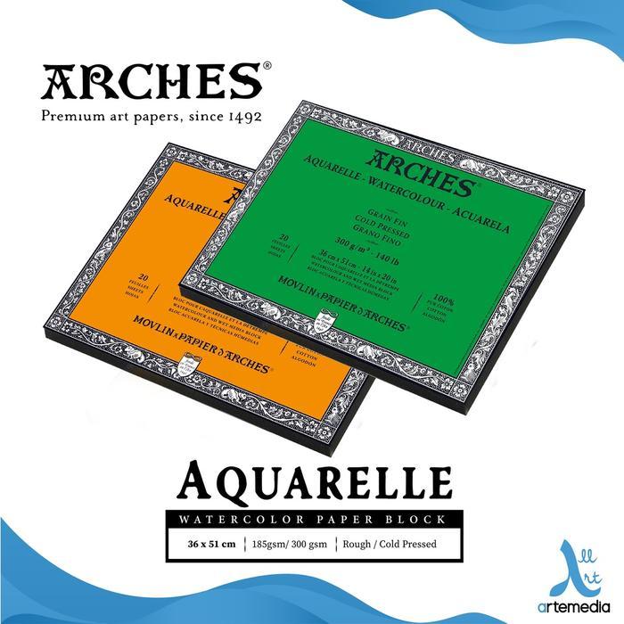 Arches Aquarelle 36x51cm Watercolor Paper Block Kertas Cat Air - ROUGH 185gsm