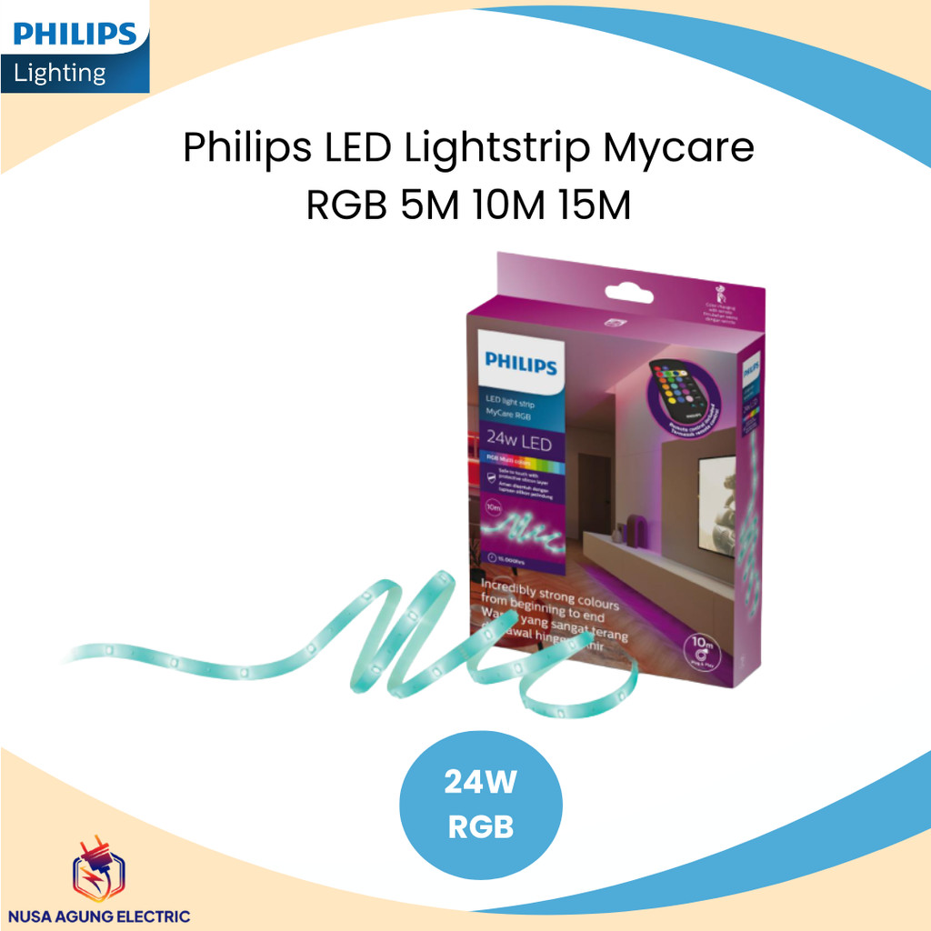 Lampu PHILIPS LED Strip Light Strip MYCARE RGB 10M 10 Meter + REMOTE - Cahaya Warna - Warni (16 Pili