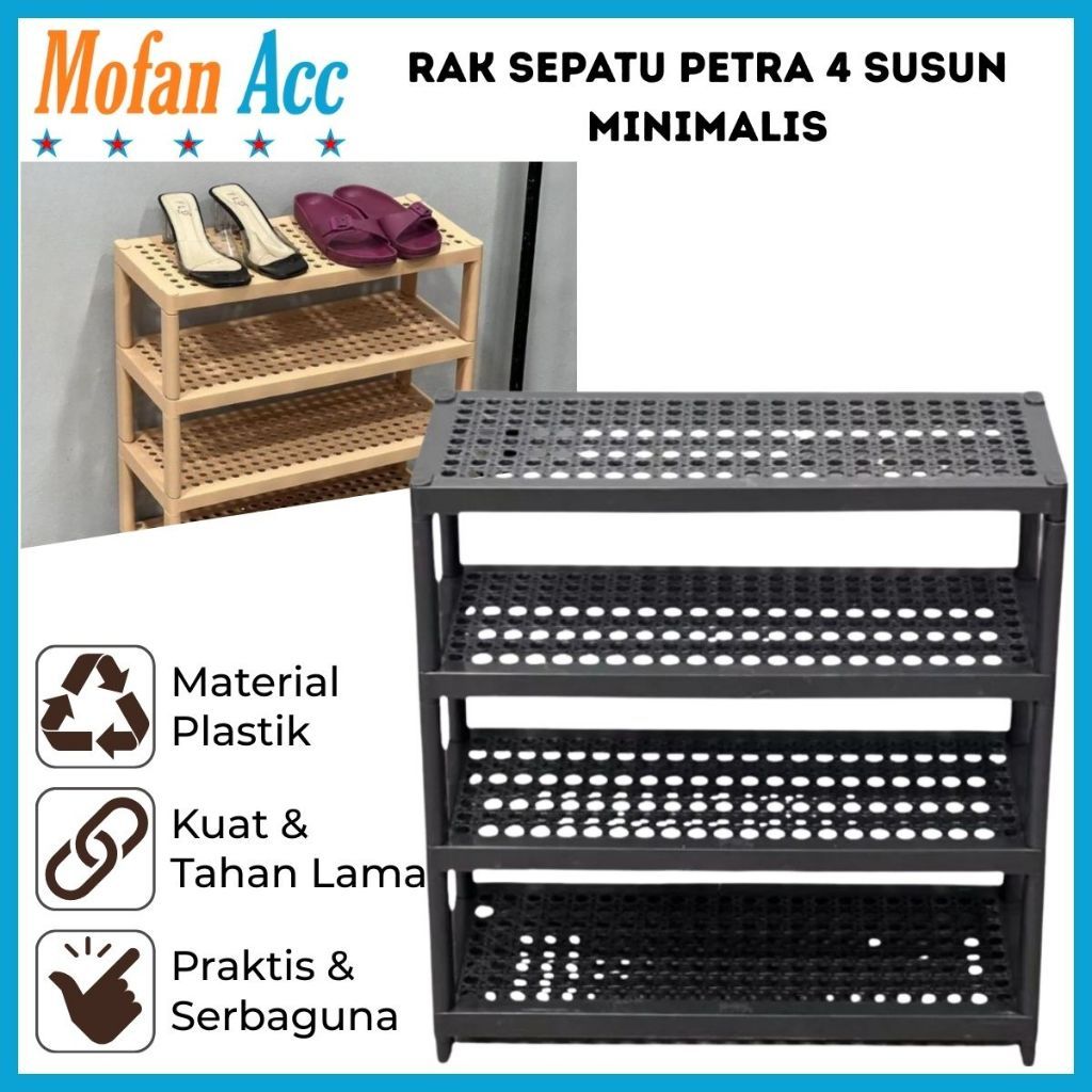 warung_santai - Rak Sepatu Petra 4 Susun /Shoes Rack Plastik Minimalis /Tempat Penyimpanan Sandal 2T