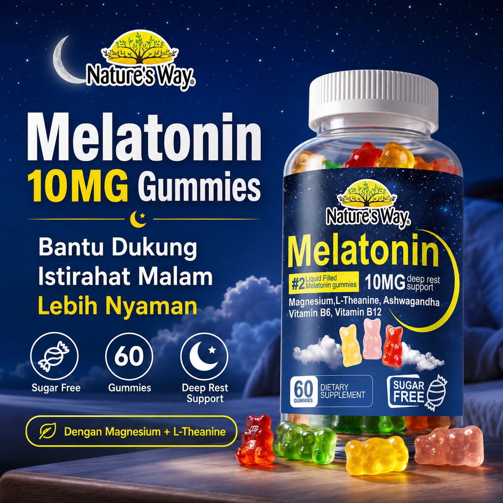 Nature’s Way Melatonin Gummies 10MG Sugar Free 60 Gummies Suplemen Tidur Malam Deep Rest Support