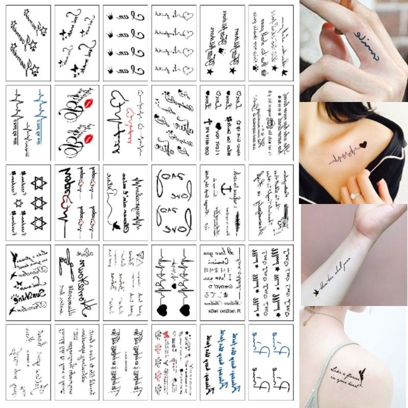 30 LEMBAR Stiker Tato Aesthetic tulisan singkat - Tatto Temporer Tulisan , Tato temporary Stiker Tat