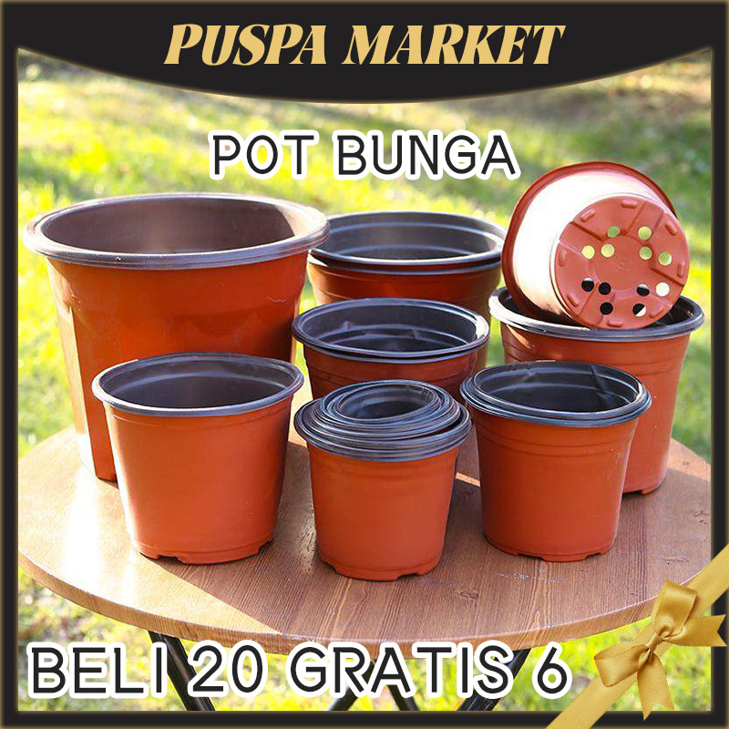 Beli 20 Gratis 6 Pot Bunga Plastik – Ukuran Tinggi 20cm 25cm Cocok Tanaman Hias