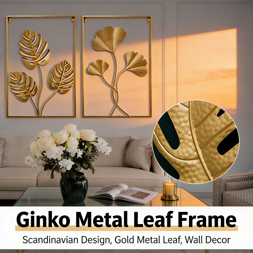 Metal Leaf Ginko Frame Scandinavian Wall Decor Hiasan Dinding Gold