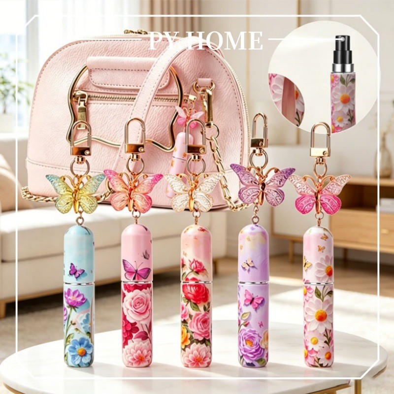 Botol Parfum Refill 5ML Motif Kupu-Kupu Portable Travel Gantungan Kunci Aesthetic