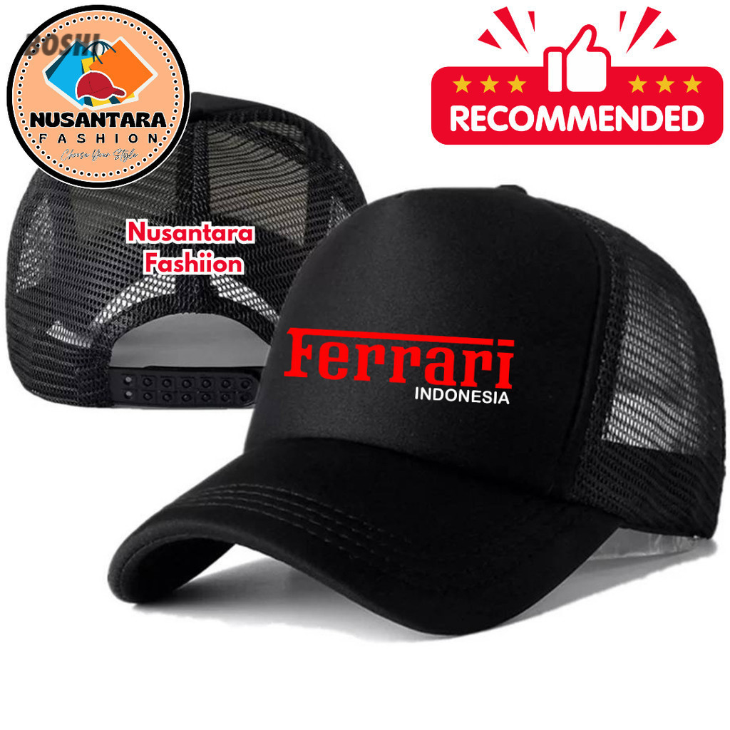 Nusantara Fashiion Topi Trucker FERRARI - Topi Distro FERRARI Logo - Topi FERRARI Premium - Topi Pri