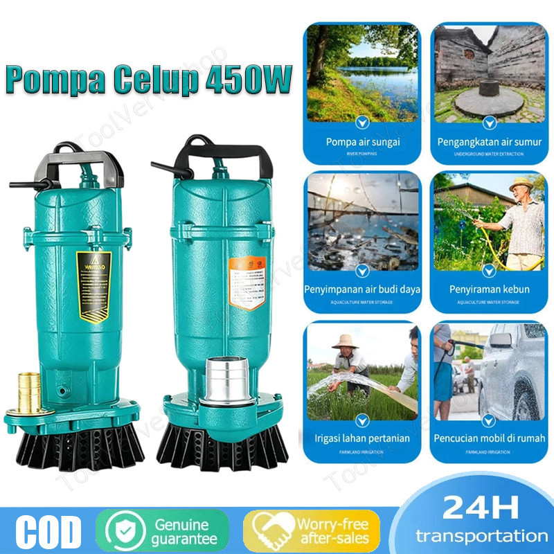 Pompa Celup Air Kotor 450W Submersible Pump Pompa Kolam Ikan/Banjir 5000L/H Daya Hisap Tinggi Pompa 