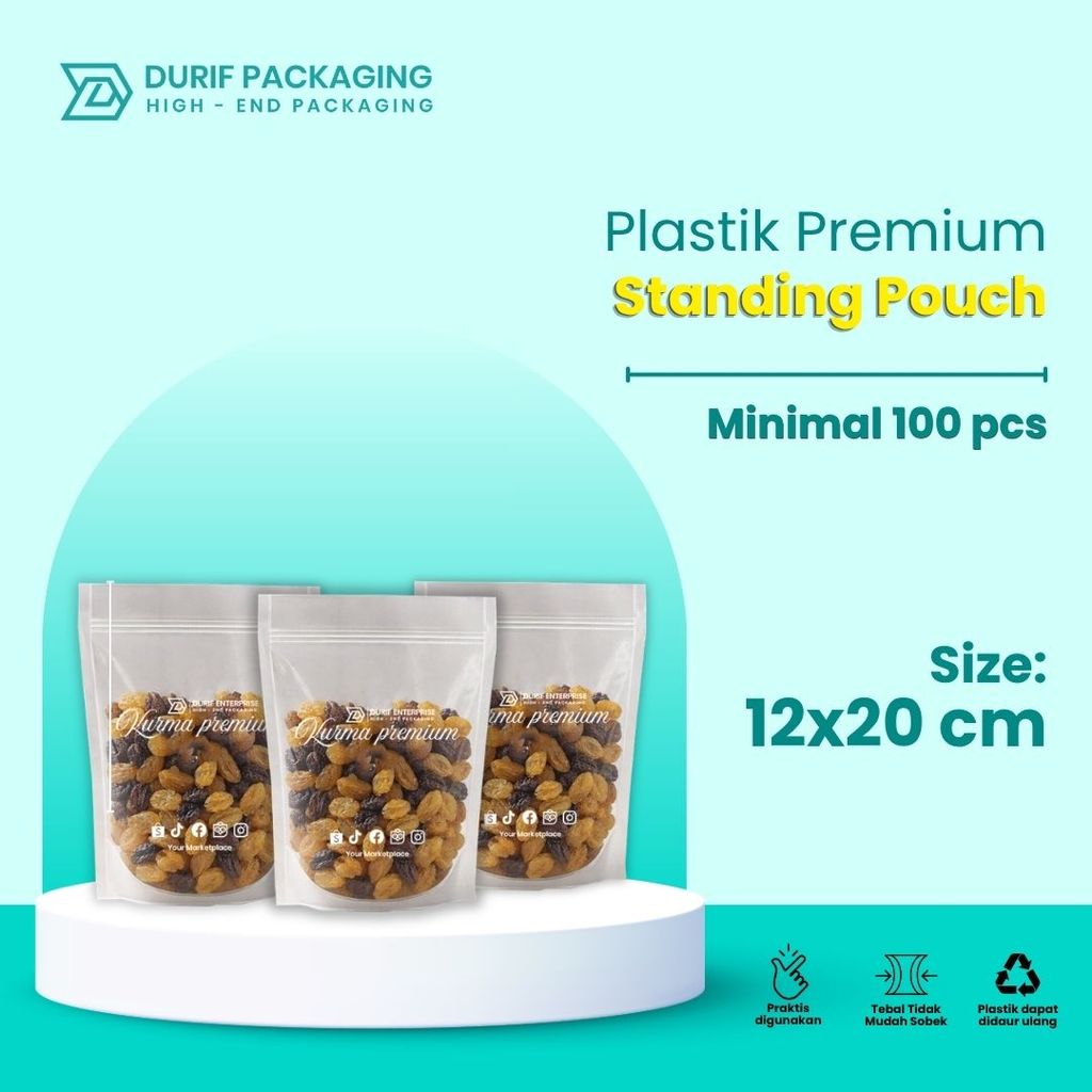 Standing Pouch / Stand Pouch / Pouch untuk Makanan / Pouch Snack Ukuran 12x20 Plastik Klip berdiri i