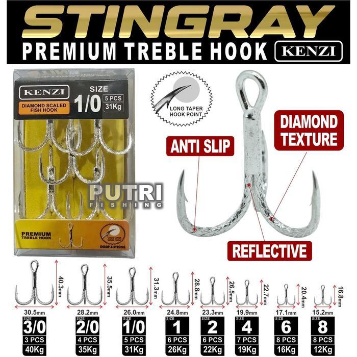 MATA KAIL KENZI STINGRAY PREMIUM TREBLE HOOK | Kail Pancing 3 Mata Diamond Texture | Anti Slip | Tah