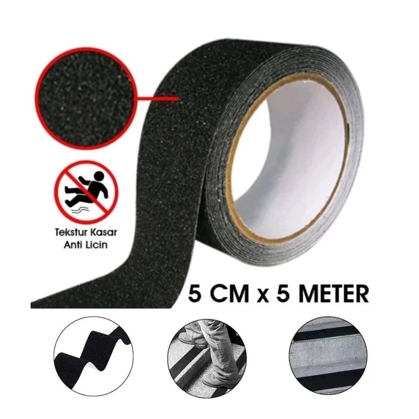 GROSIR Stiker Lakban Tempel Lantai Anti Slip Tape Licin Plakban Aspal Pasir Silika PVC Kasar Lebar 5