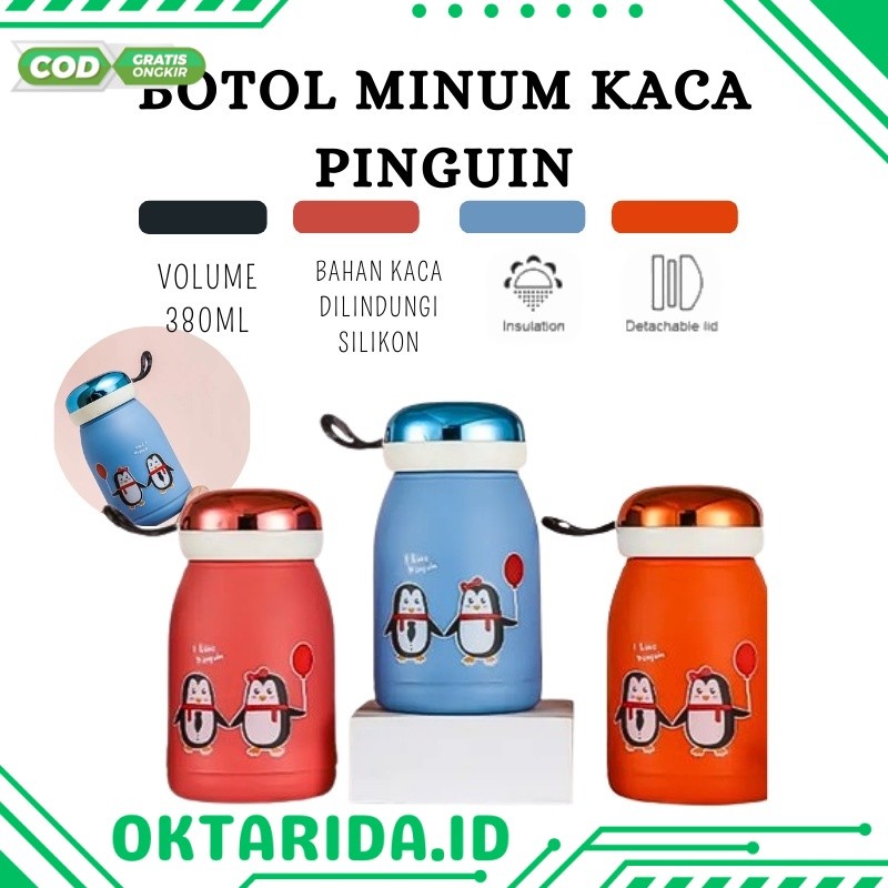 Ready YGS -H414- Botol Minum Kaca Model Pinguin - Botol Minum Anak Lucu - Botol Minum Pinguin Cute 3