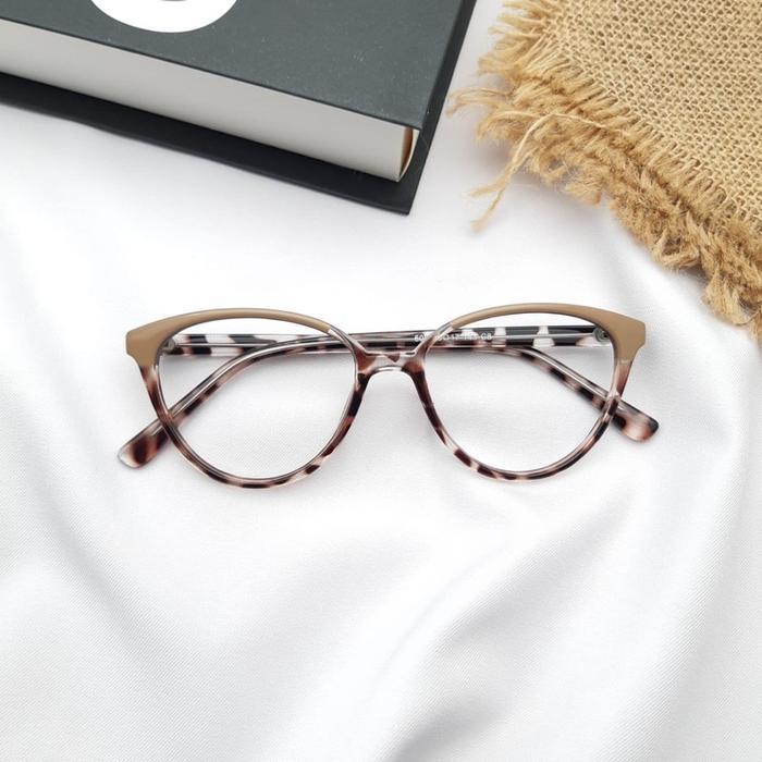 Kacamata Wanita Frame Cat Eye 608 Lensa Minus Anti Radiasi Photocromic Blueray - Leopard Pink, Photo