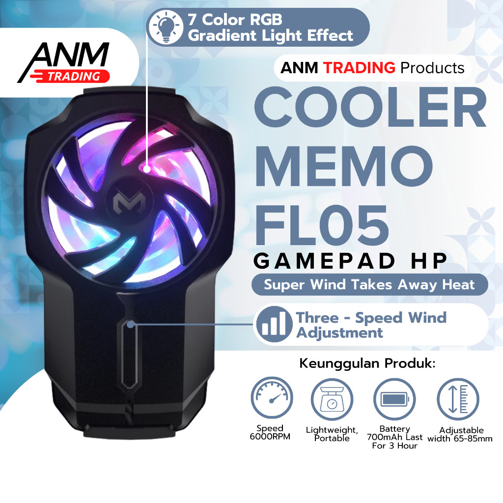 (DFlash Laptop) Memo FL05 Cooler Handphone FL05 / Pendingin HP MEMO FL05 / Gaming Fan