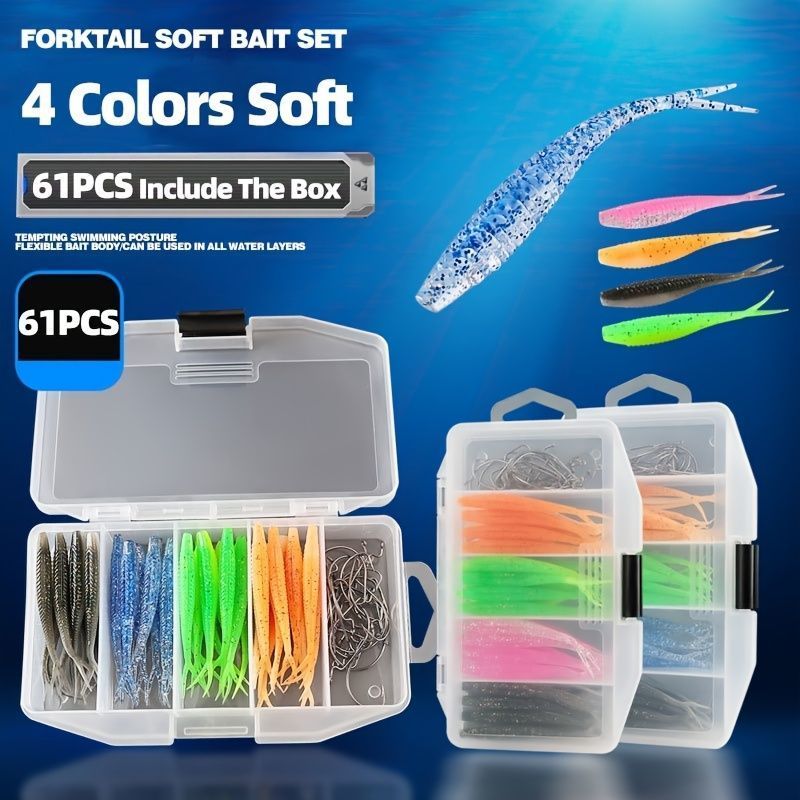 61PCS/Kotak Umpan Soft Lure 1 Set Box, Kotak Umpan Pacning Ikan / Umpan Pancing Tiruan Bentuk Ikan B