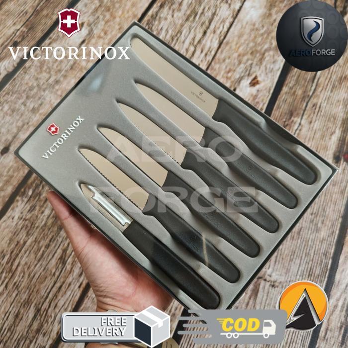 knife set pisau set paring knife set victorinox 6 pcs original swiss 5.1113.6 - Hitam