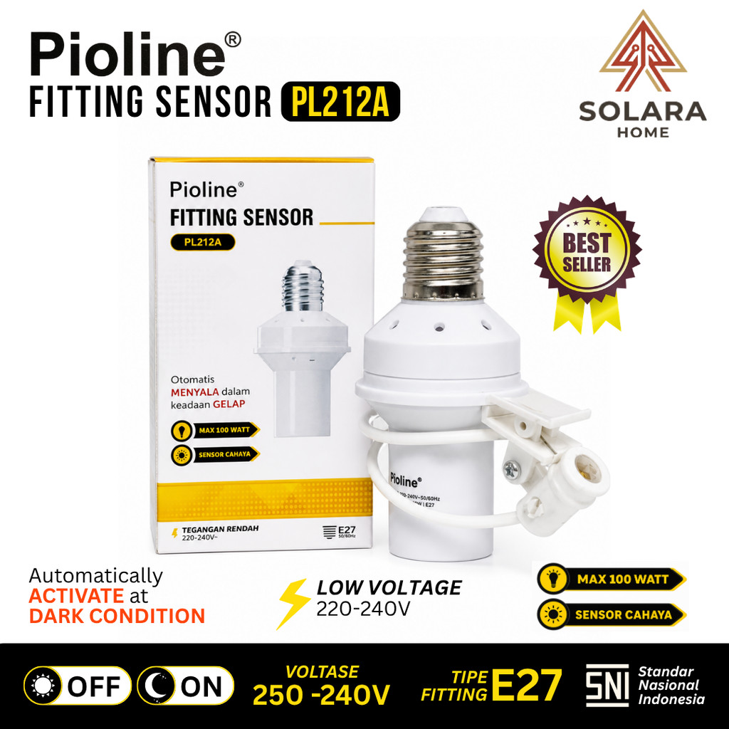 Pioline PL-212A Fitting Sensor Cahaya Lampu Otomatis Nyala dan Mati Sendiri Fitting E27 Anti Leleh