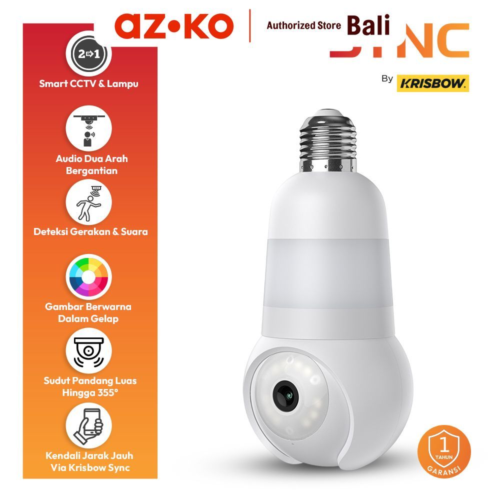AZKO Krisbow Sync Smart IP Camera Wifi Bulb PTZ E2 - Putih Cctv Akses Hp Internet Cctv Wifi Cctv Aud