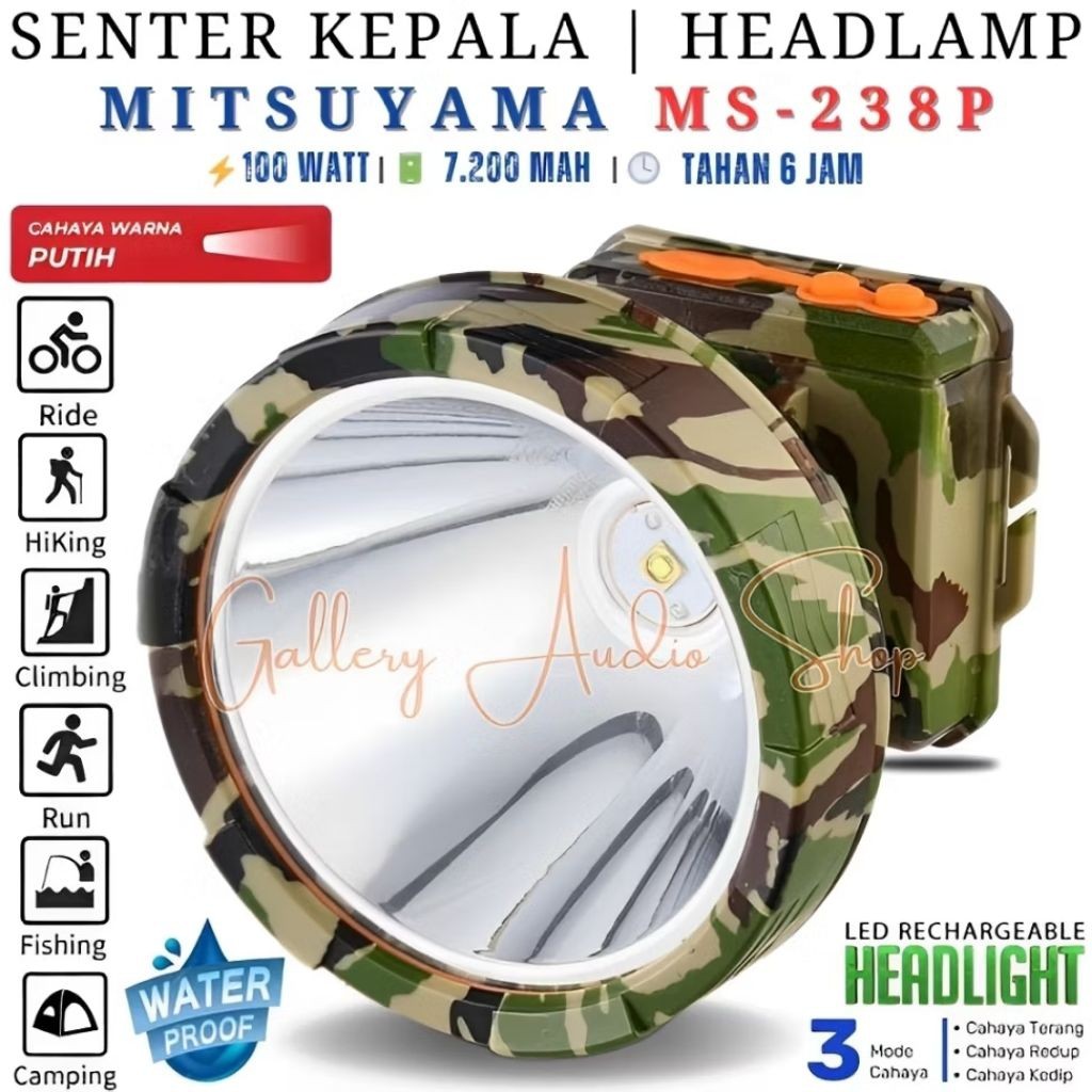 Senter Kepala JUMBO MITSUYAMA MS-238P 100 Watt | Head Lamp LED 100W Mitsuyama MS-238P Cahaya Putih S