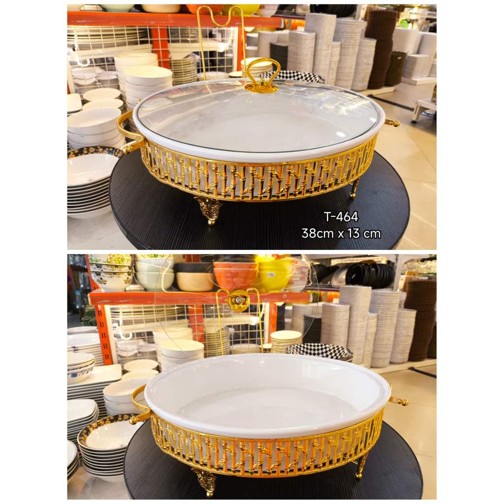 Prasmanan Keramik Bulat Gantung / Food Warmer Gold Premium
