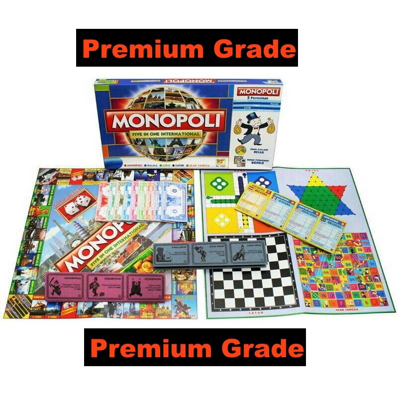 premium grade - Mainan monopoly real estate set 5 combo catur ludo ular tangga monopoli board game s