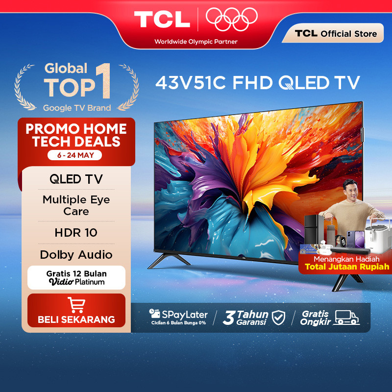 TCL 43 inch V51C - QLED - HDR 10 - Multiple Eye Care - Dolby Audio - Bezel-less (Model: 43V51C)
