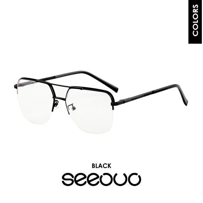 Frame Kacamata Pria Model Half Rim Model Kotak Fashion Terbaru 95227 - Black, Frame Saja