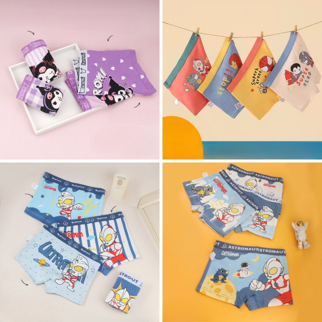1 SET 4 PCS Celana Dalam Boxer CD Anak Perempuan Dan Laki - Laki  ULTRAMAN Pure Katun CDA34
