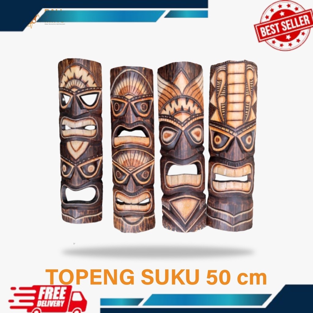 Dekorasi Dinding Topeng Suku Tiki 50 cm - Topeng Suku Etnik - Topeng Suku Asmat - Dekorasi Dinding -