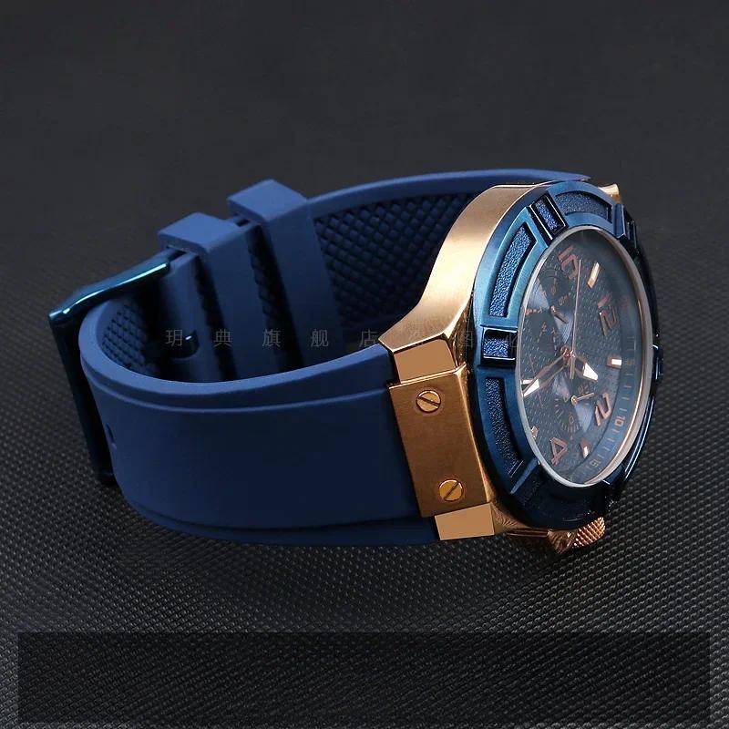 Sweatproof Breathable Silicone Watchbands for Guess Watch W0247G3 W0040G3 W0040G7 Series Convex Inte