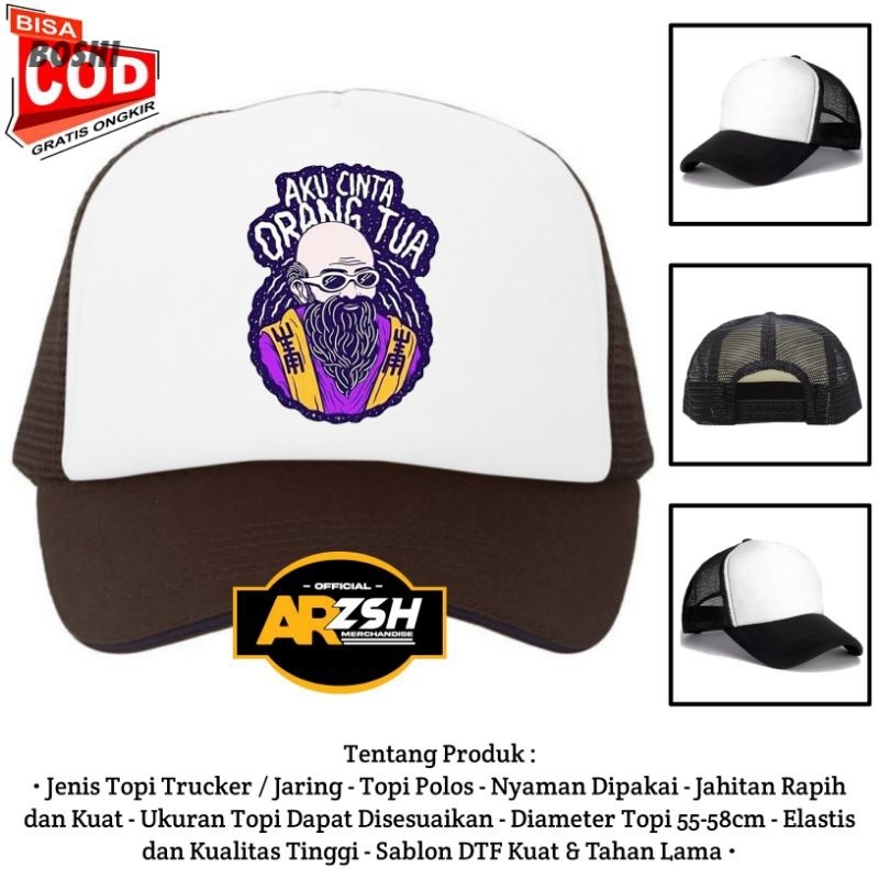 Topi Aku Cinta Orang Tua Trucker Jaring - Topi Jaring Anggur Orang Tua