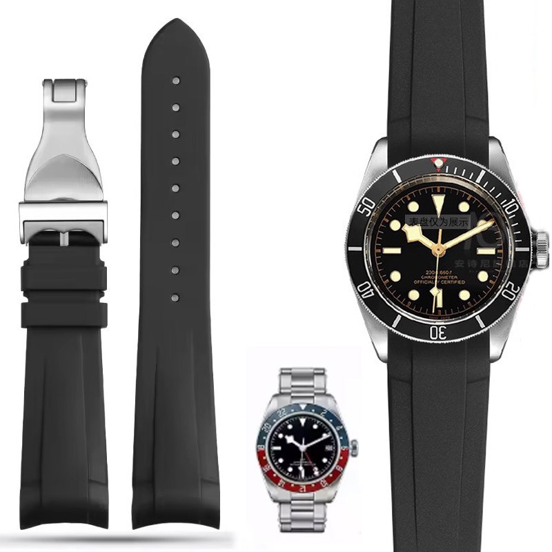 Natural Rubber Watchband Special for Tudor Black Bay 1958 41mm GMT Pelagos Pin/Folding buckle Men Si