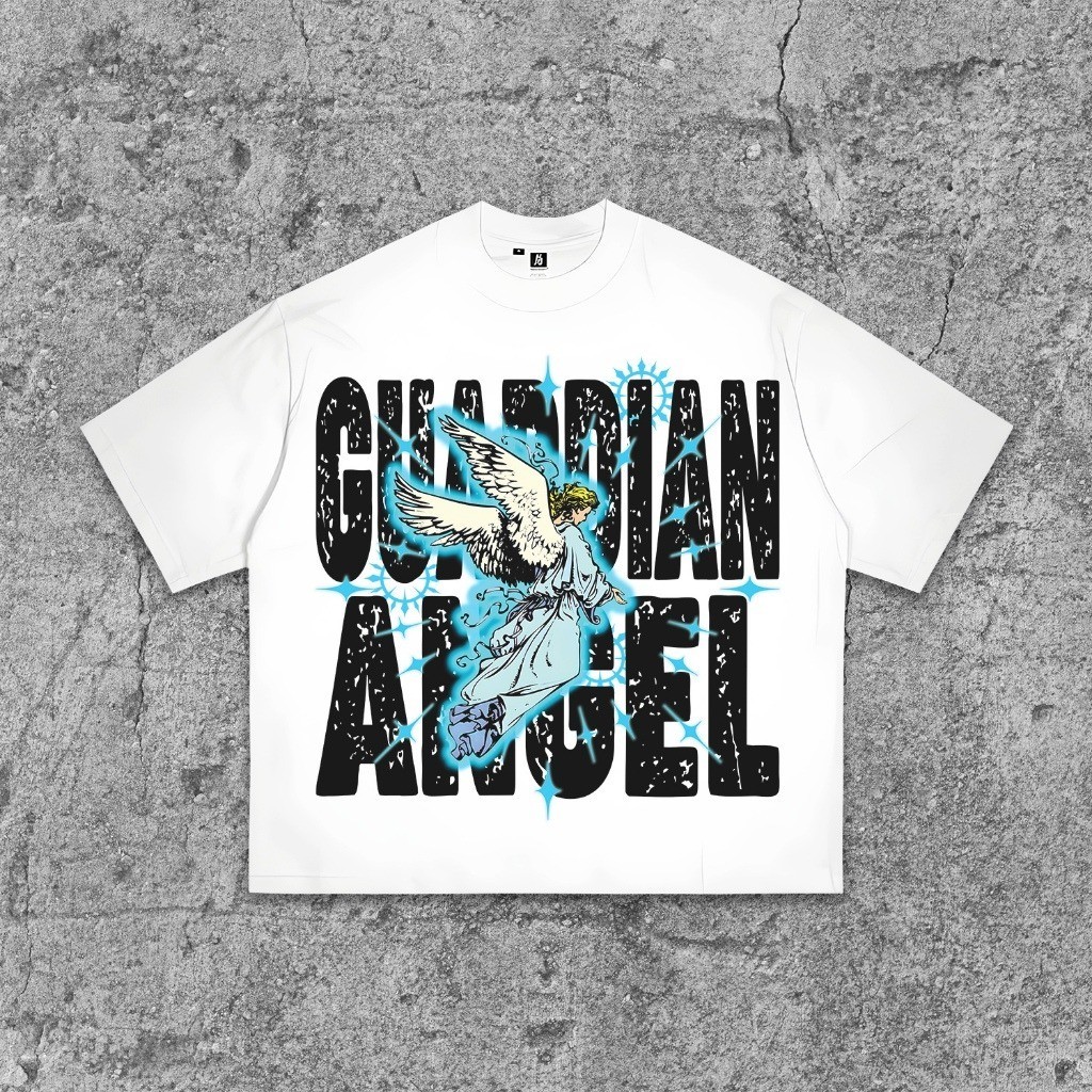 MCM American retro Style T-shirt Oversize Original Sayap malaikat di dunia manusia  Print top| Kaos 