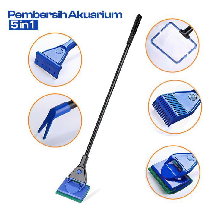 Alat Pembersih Akuarium Multifungsi 5 IN 1 Set Pembersih Kaca Akuarium dengan Berbagai Alat untuk Ke