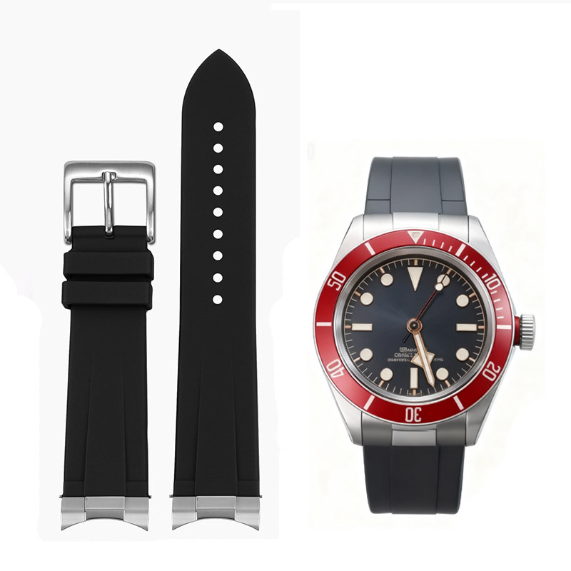 20mm 21mm 22mm Rubber Strap for Tudor 39mm 1958 GMT M79363 Black Bay Black Shield Watchband Steel Cu