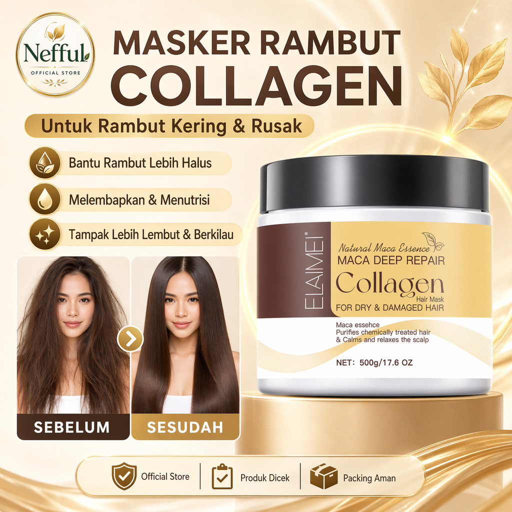 Nefful Masker Rambut Collagen 500g Hair Mask Untuk Rambut Kering Rusak Kusut, Bantu Haluskan Lembut 