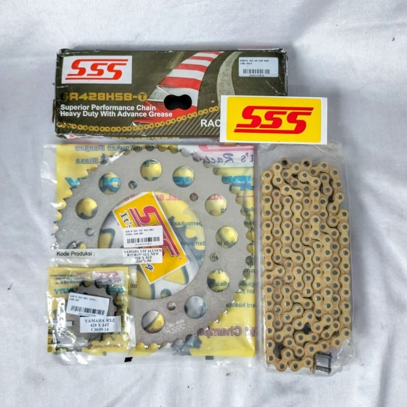 Gear Set SSS Yamaha R15 New V3 MT15 XSR 155 Vixion R Tipe 428 Ukuran Depan 13/14/15 Belakang 44/45/4