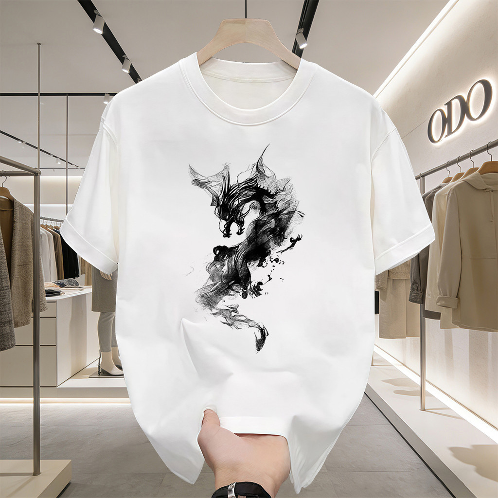 100% Katun Premium Boxy Crop T-shirt Gaya tinta Naga PRIA Baju Kaos OVERSIZE COTTON