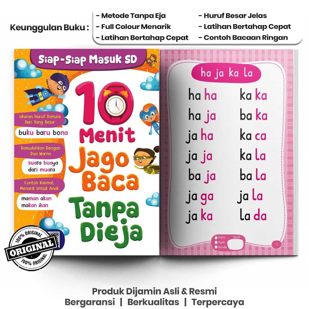 Buku Belajar Membaca -  10 Menit Jago Baca Tanpa Dieja Siap Siap Masuk SD