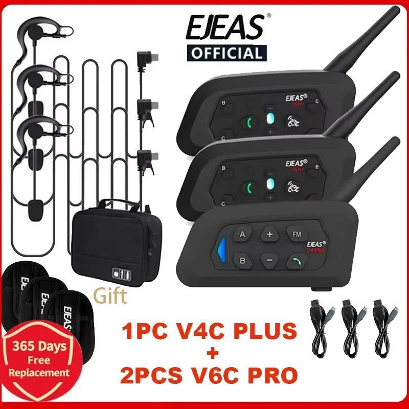 EJEAS V4C PLUS+2PCS V6C PRO 1200M Full Duplex Bluetooth Headset Football Conference Intercom 3 User 