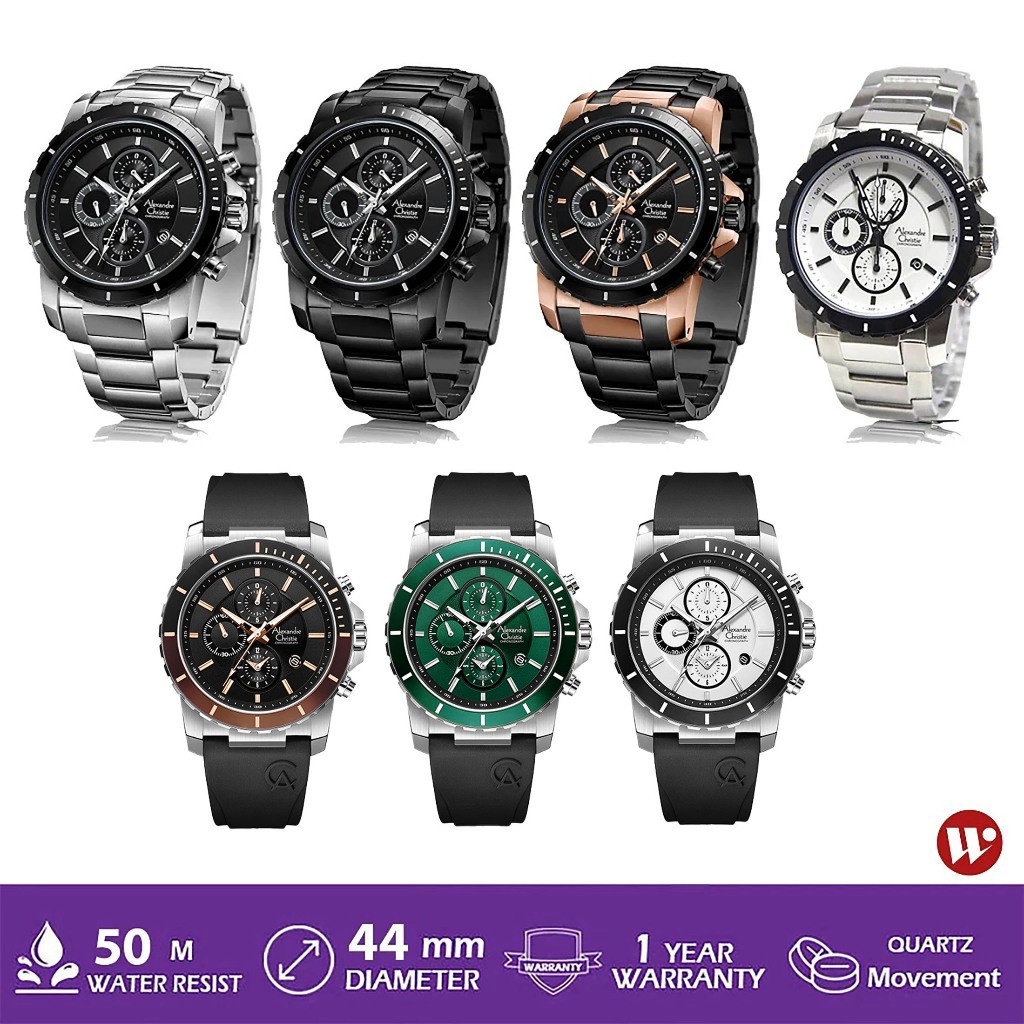 READY STOK AC 6141 Alexandre Christie AC6141 Jam Tangan Couple Alexander Christie Stainless Original